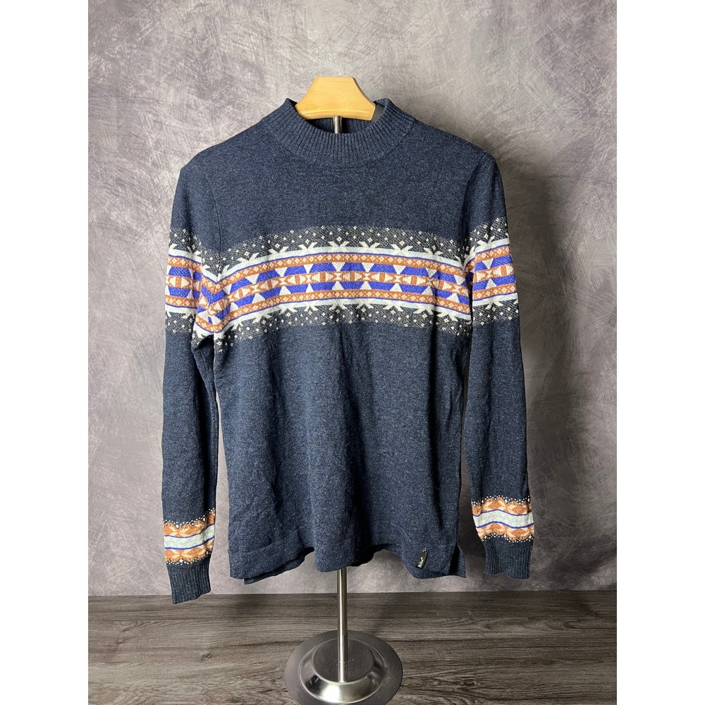 Woolrich Merino Wool Alpaca Blend Mock Neck Fair Isle Sweater Navy Women's Med